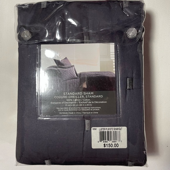 NWT VERA WANG STANDARD SHAM LUSTER PLUM STD SHAM QUILT - Picture 2 of 2